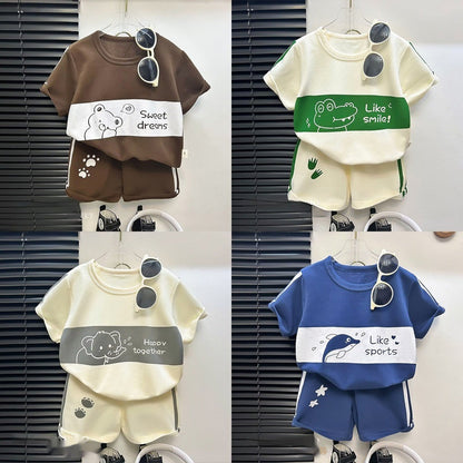 Children's Short Sleeve Striped Suit Girls Boys