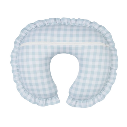 Light Blue Checkered Ruffle Nursing Pillow Cover