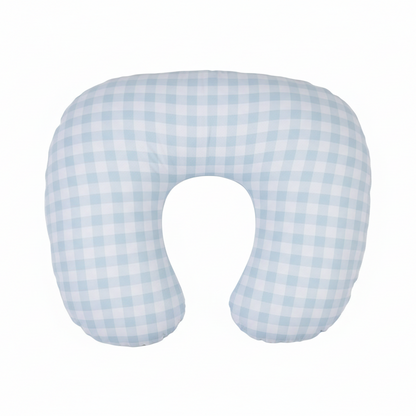 Light Blue Checkered Ruffle Nursing Pillow Cover
