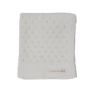 Vanilla White Pointelle Knit Blanket