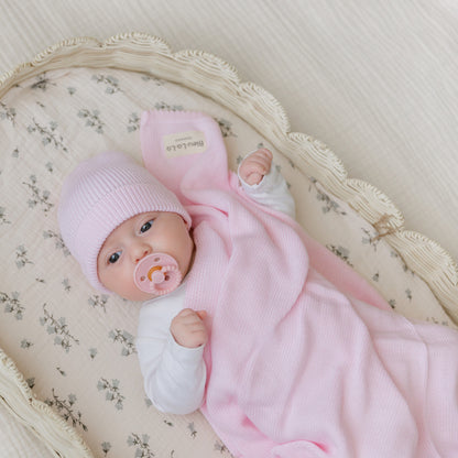 Luxe Collection 100% Organic Cotton Luxury Knit Baby Blanket + Hat Set with Gift Box