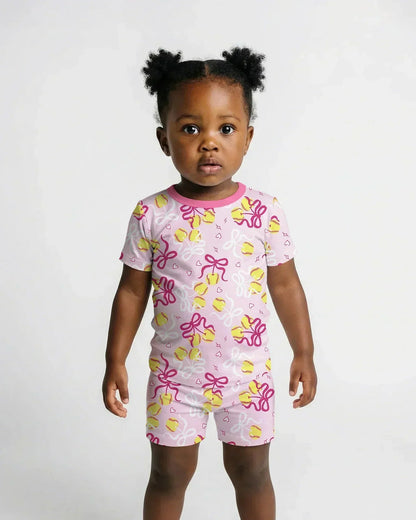 Softball Cherry Mom And Girl Matching Bamboo Two Piece Short Sleeve Shorts Pajama Set