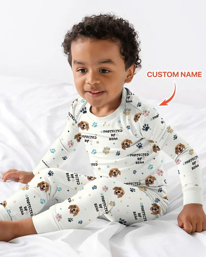 Custom Dogs Photo "Protected By" Bamboo Two Piece Long Sleeve Pajama Set