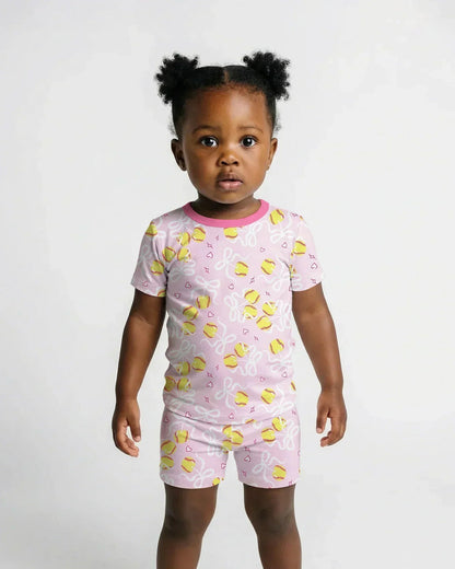 Softball Cherry Mom And Girl Matching Bamboo Two Piece Short Sleeve Shorts Pajama Set