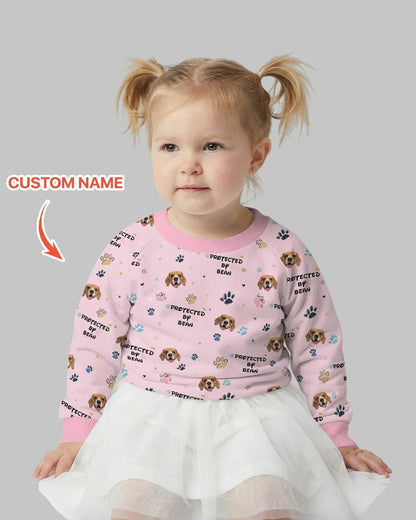 Custom Dog Photo Pattern "Protected By" Bamboo Crewneck Sweatshirt