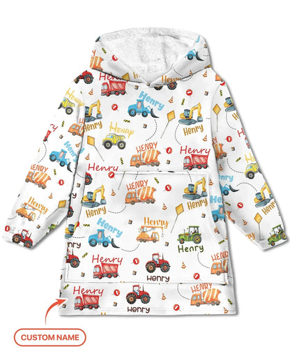 Construction Vehicles Custom Name Bamboo Blanket Hoodie