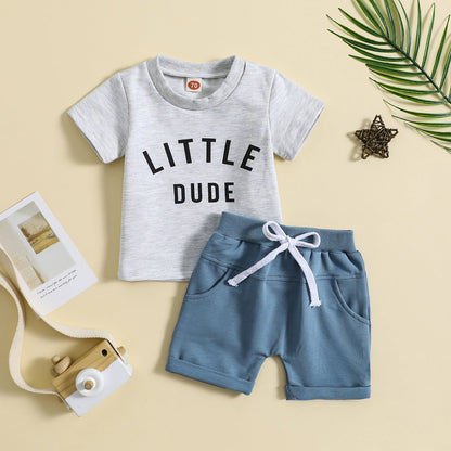 Children's Clothing Round Neck Letter Print Top Two-piece Set