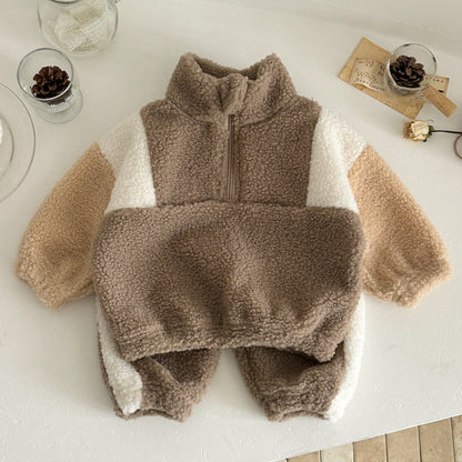 Baby And Toddler Lambswool Stand Collar Half-Zip Two-Piece Set