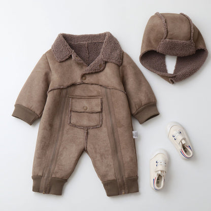 Fur One-piece Hooded Jumpsuit Children's Romper Outwear