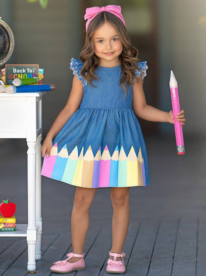 Color Me Pretty Ruffle Sleeve Denim Dress: Denim