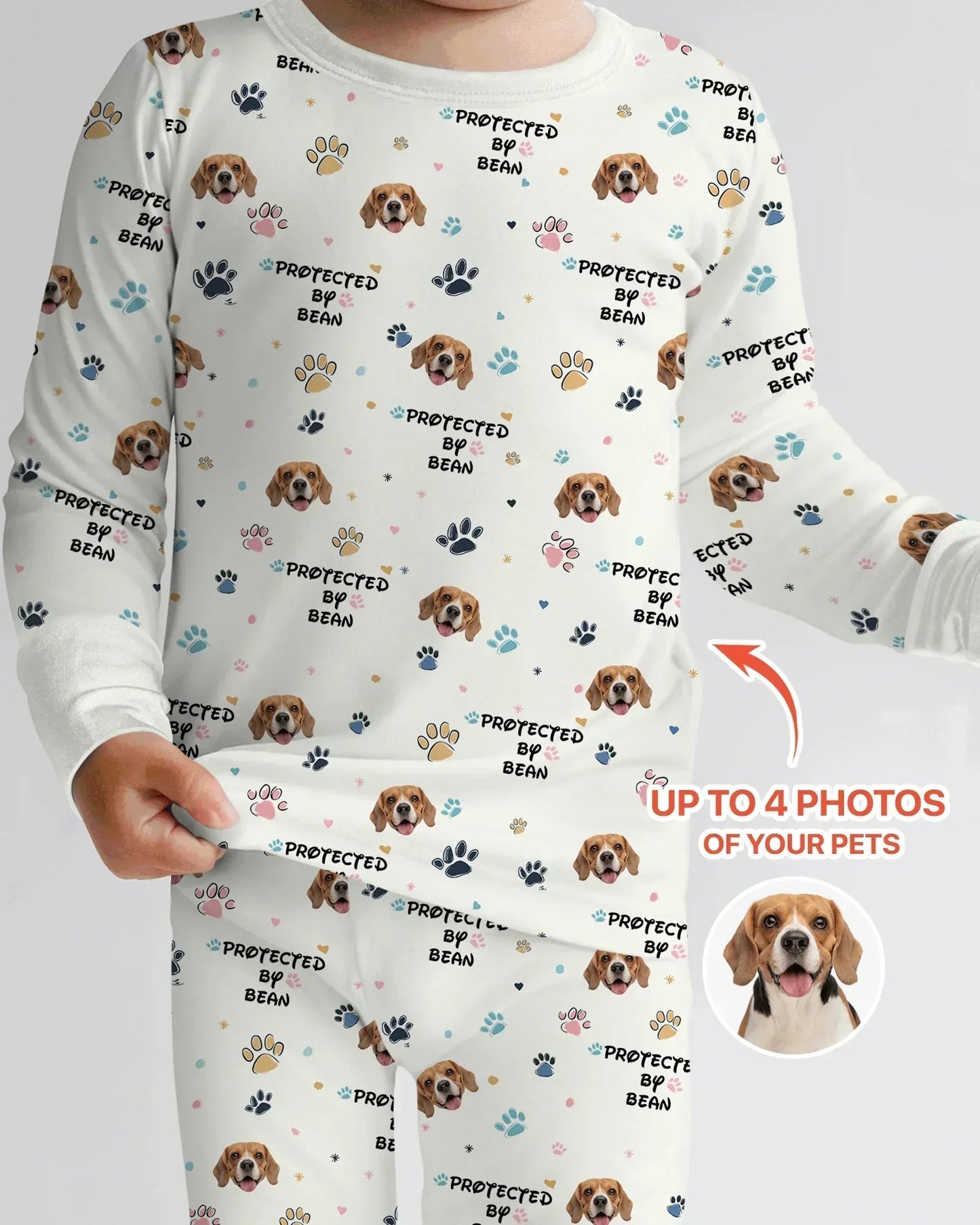 Custom Dogs Photo "Protected By" Bamboo Two Piece Long Sleeve Pajama Set