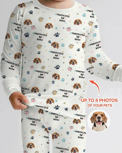 Custom Dogs Photo "Protected By" Bamboo Two Piece Long Sleeve Pajama Set