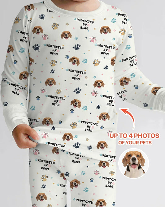 Custom Dogs Photo "Protected By" Bamboo Two Piece Long Sleeve Pajama Set