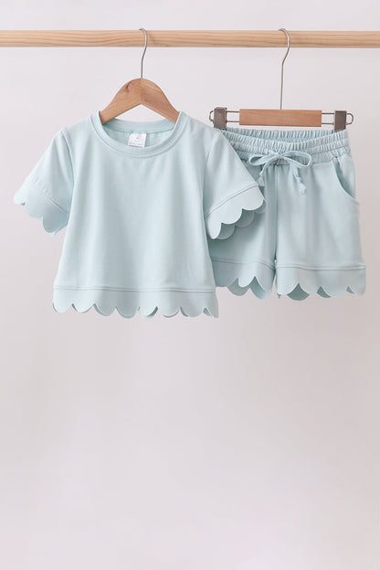 Turquoise scalloped mom&me shorts set