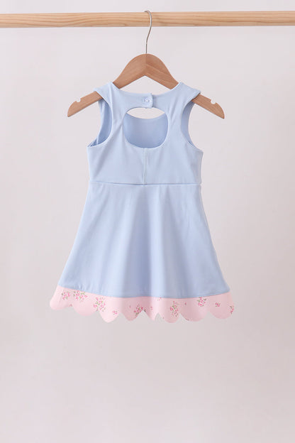 Blue Performance Bow Sash Scalloped Dress