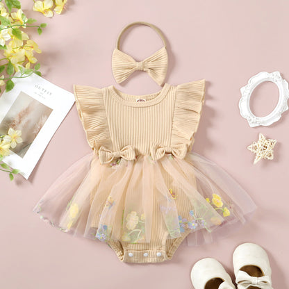Flower Embroidered Mesh Princess Dress Headdress