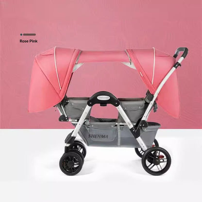 Reclining Double-Person Face-to-Face Folding Stroller With Shock Absorption