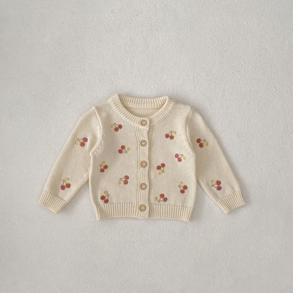 Cherry Embroidery Knitted Long-sleeved Coat Children's New Top