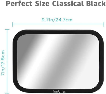 Funbliss Bar Mirror for Baby + 2 Pack Car Window Shades Bundle (19″ × 12″), UPF 50+ Window Shade for Baby in Car, 360° Rotation Fully-Adjustable Straps