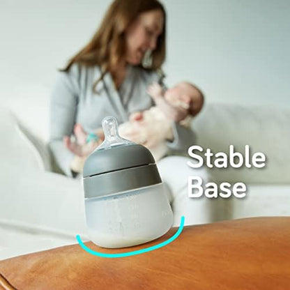 Nanobebe Flexy Silicone Baby Bottle, Anti-Colic, Natural Feel, Non-Collapsing Nipple, Non-Tip Stable Base, Easy to Clean 2-Pack, Gray, 5 oz