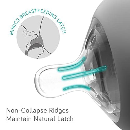 Nanobebe Flexy Silicone Baby Bottle, Anti-Colic, Natural Feel, Non-Collapsing Nipple, Non-Tip Stable Base, Easy to Clean 2-Pack, Gray, 5 oz