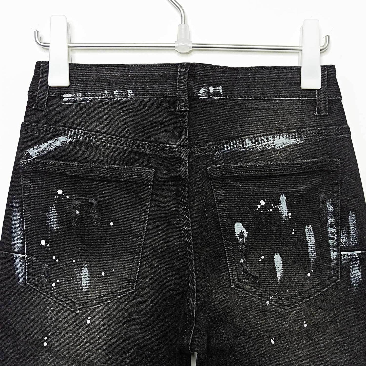 American High Street Ripped Stretch Paint Splash Straight Jeans Men