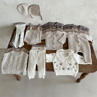 Infant Toddler Home Wearable Sunken Stripe Knitted Leggings