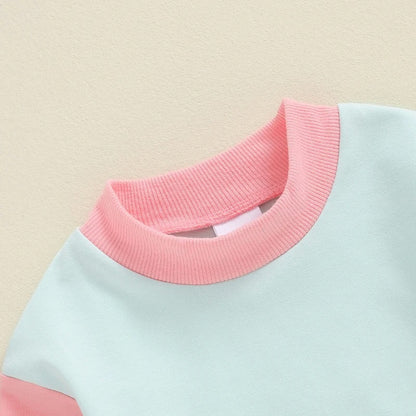 Children's Minimalist And Versatile Color Blocking Long Sleeved Set