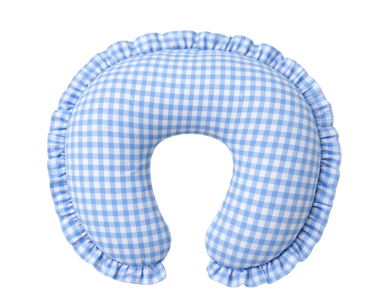 Blue White Gingham Ruffle Nursing Pillow Cover