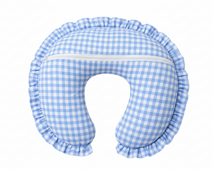Blue White Gingham Ruffle Nursing Pillow Cover