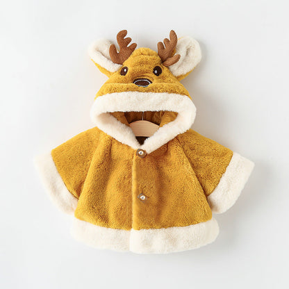 Thick Hooded Cape Coat Thermal Furry Clothes Small Antlers