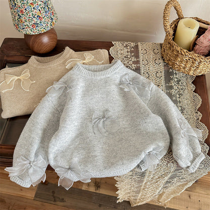 Girl's Sweater Fashion Children's Bow Knitwear