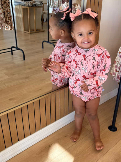 Holiday Bows Long Sleeve Bubble Romper