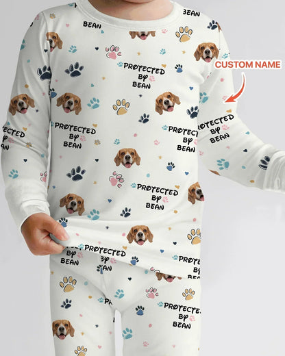 Custom Dogs Photo "Protected By" Bamboo Two Piece Long Sleeve Pajama Set