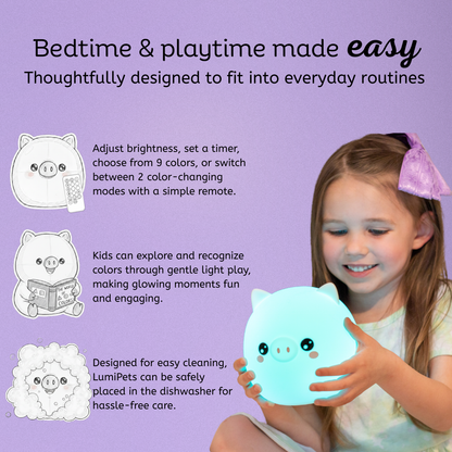 LumiPets® Percy the Pig- Children's Touch Night Light