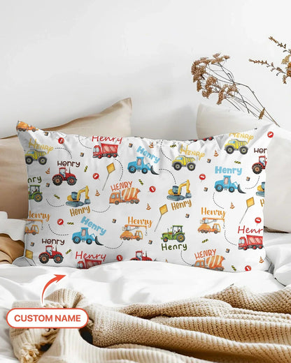 Construction Vehicles Custom Name Bamboo Pillow Case