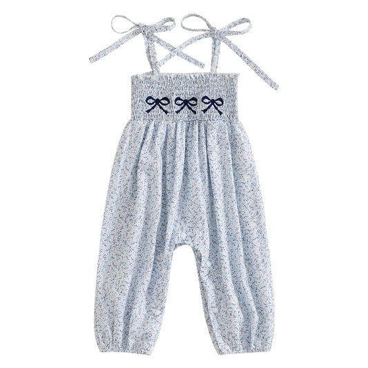 Girls' Bow-Knot Suspender Jumpsuit Long Style
