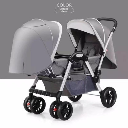 Reclining Double-Person Face-to-Face Folding Stroller With Shock Absorption