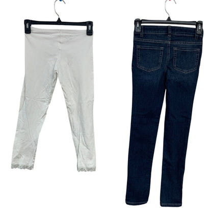 Lot of 2 Cat & Jack Old Navy Girls Large (10/12) white Leggings Denim Blue Jeans