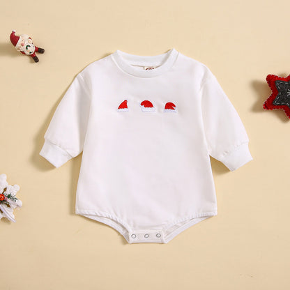 New Baby Printed Christmas Hat Cartoon Jumpsuit