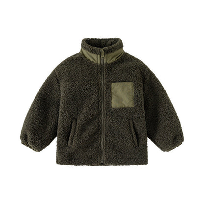 Thickened Coat Baby Fleece Stand Collar Stitching Top