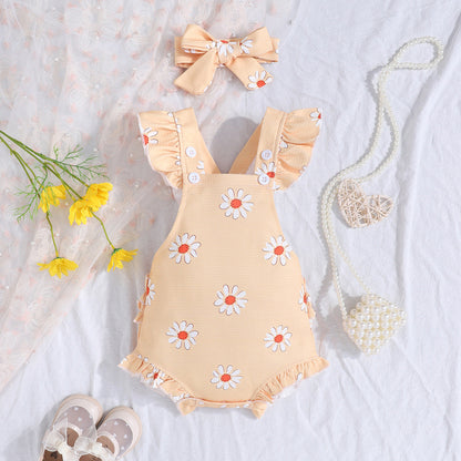 Short Sleeve Casual Rompers Jumpsuit Girls With Headdress