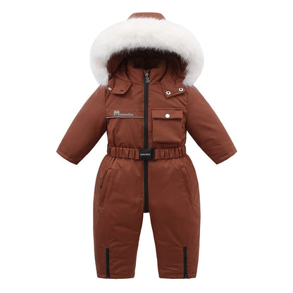 Autumn And Winter Fleece-lined Overalls Ski Suit For Children