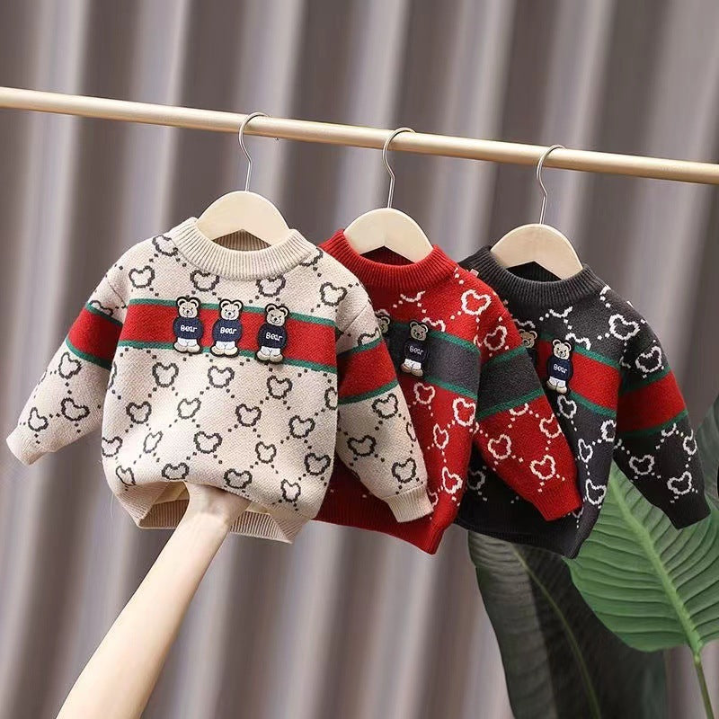 Boys' Velvet Thickening Sweater Girls' Pullover