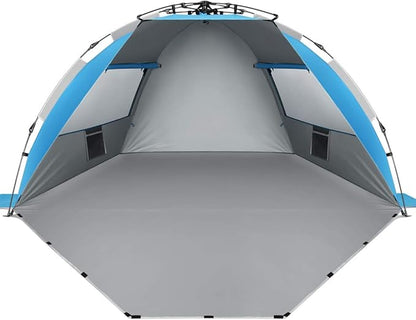 Oileus X-Large 4 Person Beach Tent Sun Shelter - Portable Sun Shade Instant Tent for Beach with Carrying Bag, Stakes, 6 Sand Pockets, Anti UV for Fishing Hiking Camping, Waterproof Windproof, Blue