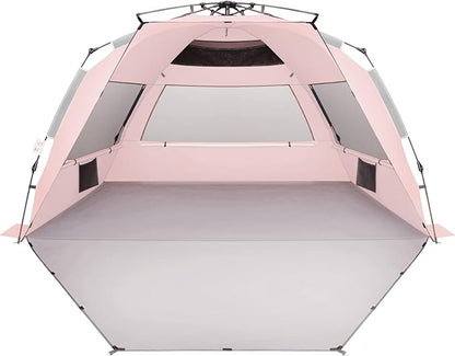 Oileus XX-Large Pop Up Beach Tent Sun Shelter for 5-6 Person Portable Sun Shade Instant Tent for Beach with Carrying Bag, Stakes, 6 Sand Pockets, Anti UV for Fishing Hiking Camping Pink