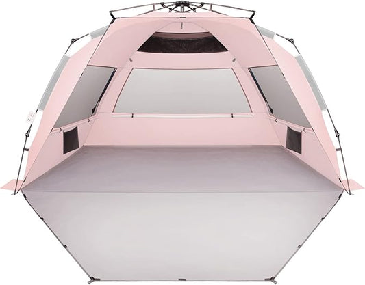 Oileus XX-Large Pop Up Beach Tent Sun Shelter for 5-6 Person Portable Sun Shade Instant Tent for Beach with Carrying Bag, Stakes, 6 Sand Pockets, Anti UV for Fishing Hiking Camping Pink