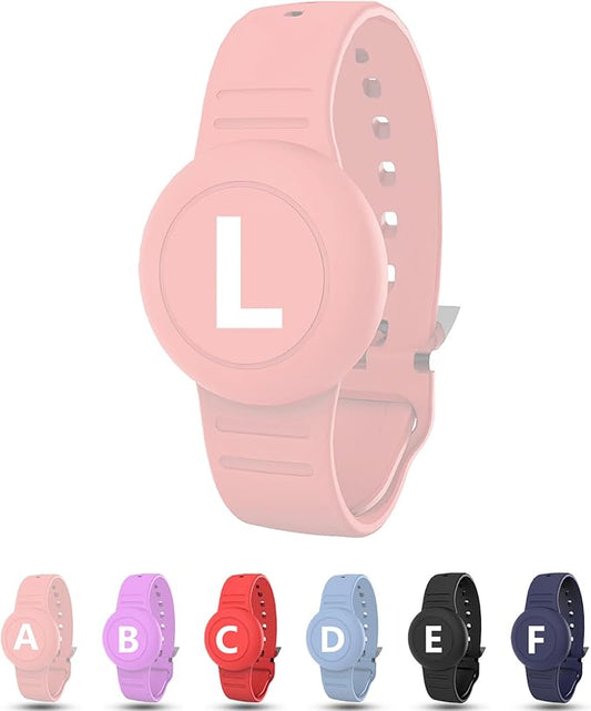 Waterproof Bracelet for AirTag Kids, Personalized Initial Letter Hidden Holder Compatible with Air Tag, Silicone Case for Airtag Adjustable Anti-Lost GPS Tracker for Toddler Child Elder, L