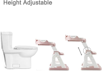 PandaEar Potty Training Seat with Step Stool Ladder, Toddler Toilet Seat for Kids Boys Girls, Comfortable Safe Potty Seat with Anti-Slip Pads Ladder & Bear Design -Pink
