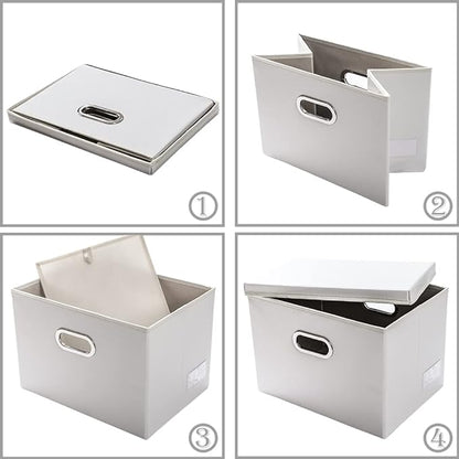 PRANDOM Large Stackable Storage Bins with Lids [3-Pack] Leather Fabric Foldable Storage Boxes Organizer Containers Baskets Cube with Cover for Bedroom Closet Office Nursery White (17.7x11.8x11.8)